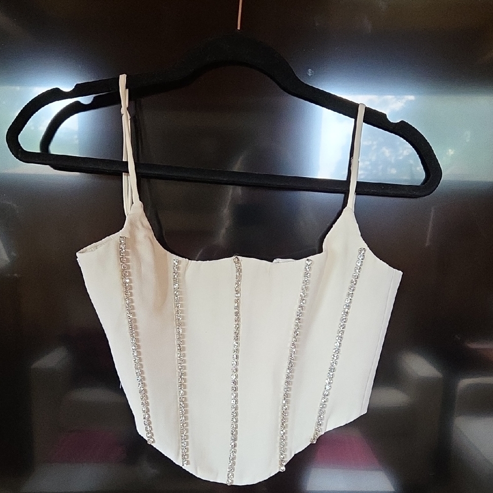 Oh Polly White Camisole with Silver Beading